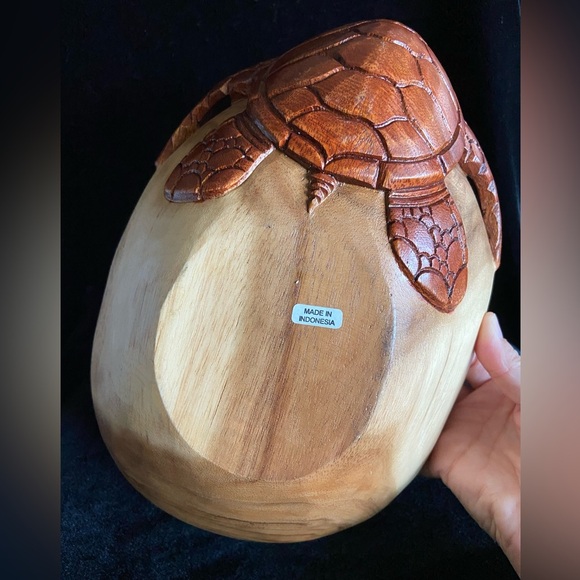 Sea Turtle Fruit Bowl Hand Carved Wood Coastal Cottage Decor Gift - Picture 5 of 10